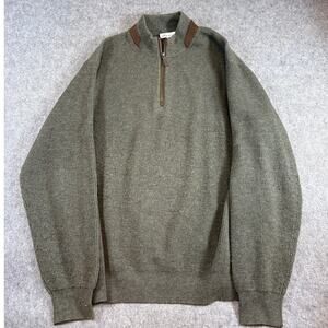 Peter Millar Sweater Mens XL Green Merino Wool Cashmere Knit 1/4 Zip Pullover